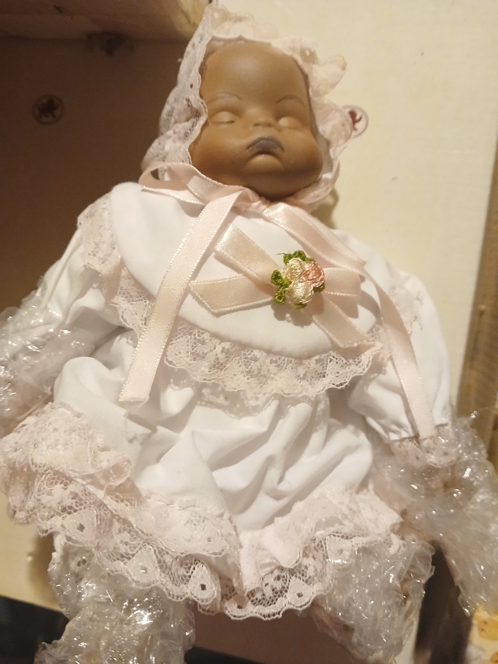 White & Pink Baby Doll in Lace Dress - Brand Unknown